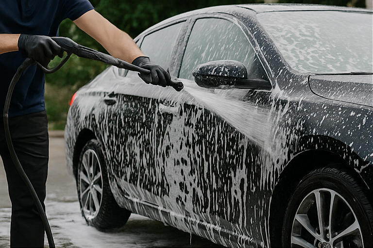 Car wash in progress
